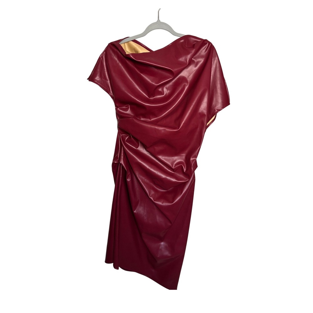 MICAS Faux Leather Dress Drape Neck Party Cocktail Maroon XL